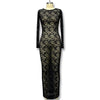 Lace Sheer Maxi Dress, Long-Sleeve Fitted Sexy Pattern Women's Dress, Vintage Birthday Party Evening Long Dresses