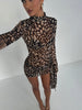 Turtleneck Sexy Sheer Print Leopard Bandage Women Dress Long Sleeve Mini Dress Lady Spring Slim Elegant Party Club Dress