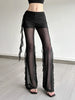 Aesthetic Sexy See Through Pants Women Dark Gothic Streetwear Vintage Coquette Grunge Ruffle Patchwork Flare Pants Femme