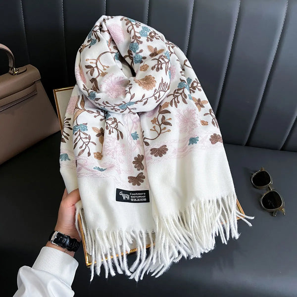Winter Warm Cashmere Scarf for Women Embroidery Pashmina Blanket Thick Shawl Wrap Neckerchief Bufanda Echarpe Poncho
