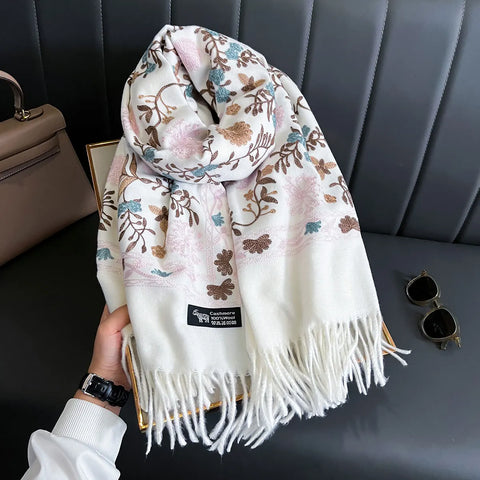 Winter Warm Cashmere Scarf for Women Embroidery Pashmina Blanket Thick Shawl Wrap Neckerchief Bufanda Echarpe Poncho