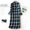 Spring Autumn Women Casual Plaid Night Dress Female 100% Cotton Nightgown Long Sleeve Sleepshirts Large Size Home Dress