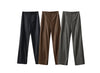 Minimalist PU Leather Casual Pants for Women Autumn Loose Floor Length Straight Slit Female Trousers 12343250