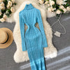 Autumn Winter Twist Women's Wrap Knitted Dresses Long Sleeve Sheath Knitwear Office Bodycon Dress Female