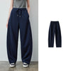 Women's Soft Cotton Curved Leg Long Pants Fall High Waist Drawstring Loose Wide Leg Pear Shape Friendly