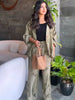 Print Loose Pant Sets Women's Suit Green Oversized Long Sleeve Shirt Set 2 Piece Woman Elegant Floral Lace-Up Trousers Sets