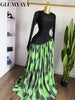 Women Print Full Sleeve O-neck Elegant Mesh Long Maxi Dress Fall Birthday Holiday Evening Sexy Party Dresses Vestidos
