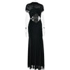 Patchwork Sexy Hollow Out Sheer Mesh Women Maxi Dress Turtleneck Ruched Dress Spring Slim Elegant Party Evening Dress