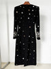 High Street Designer Party Vestido Women's Formal Long Sleeve Beaded Midi Dress