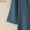 Women's Pleated Midi Dress Elegant V-Neck 3/4 Sleeve Button Up A-Line Dresses Office Commuting Wear Woman Clothing S-3XL