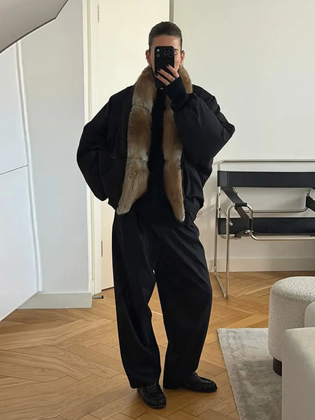 Casual Women Thick Coat With Faux Fur Collar Full Sleeve Zipper Loose Oversize Warm Jacket Female Winter Lady Coats