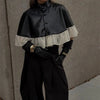 Women's Coat Stand Collar Single Breasted Ruffle Hem Patchwork Female Cape Early Spring Chic Holiday Lady Capes