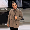 Elegant Women's Woolen Suit Jacket Vest 2 Pieces Set Loose Lapel Long Sleeve Breasted Jackets Knit Collar Vests Lady Coats