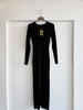 Spring Autumn Metal Deco Knitted Dress For Women Round neck Long Sleeve Split Slim Mid Length Sweater Dresses
