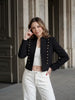 Women Vintage Napoleon Jacket Stand Collar Double Breasted Slim Black Cropped Outerwear Autumn Formal Commuting Office Wear