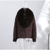 Faux Fur Collar Women's Padded Jacket Knitted Cuff Patchwork Batwing Sleeve Loose Cotton Jackets Winter Warm Coats