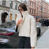 Autumn Women Croc Embossed PU Leather Jacket High Neck Zip Up Oversize Loose Cropped Coat Long Sleeve Street Lady Outerwear