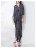 High End Pleated Maxi Dress Women V Neck Batwing Sleeves Stitching Color Tassel Elegant Dresses Ladies Clothes 2DA1641