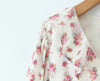 Women White Pink Flower Print Puff Long Sleeve Dress Open Buttons Wood Ears Ruffles Hem Mini Shirt Dresses Holiday Robe