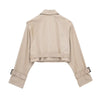 Women Belt Cropped Trench Spring Jacket Vintage Streetwear Double Breasted Long Sleeve Top Female Coat Outfits