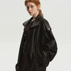 Vintage Zippers Short Leather Jackets Women's Casual Lapel Button Pockets Full Sleeve Coat Autumn Lady Chic Streetwear