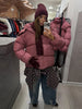Women All Over Print Hooded Puffer Jacket Loose Oversized Zip Up Winter Warm Coat Detachable Streetwear Casual Outerwear