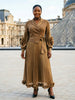 Gold Foil Printing Ruffled Women's Pleated Elegant Pleated Dress Notched Collar Long Sleeve Clothing 2DB7918