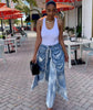 Daily Blue Pocket Ruched Frayed Trim Casual Contrast Denim Jeans High Street Vintage Casual Asymmetric Denim Trousers for Women