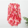 Women Elegant Floral A-line Pleated Dress Sexy Long-sleeved Waist Cinching Ruffle Mini Dresses Lady Vacation Street Gowns