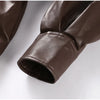 Solid PU Leather Jacket Women Turn-down Collar Zipper Front Puffy Sleeves Stylish Coat Spring Casual Lady Outerwear