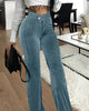 Women Streetwear Corduroy Zipper Fly V-low Waist Straight Wide Leg Trousers Autumn Winter Pants