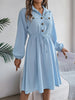 Autumn Winter Dresses for Women Casual Solid Color Button Tie Up Long Sleeved Shirt Dress Blue Green Black Red Woman Clothing