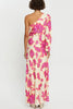 Rose Printed Satin Dress Womens Elegant High Waist Boho Maxi Dress Sexy One Shoulder Long Sleeve Women Party Dresses