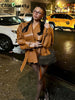 Street Women's Lace Up Leather Jacket Loose Solid Lapel Long Sleeve Belt Jackets Female Spring Lady Vintage Outwears