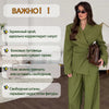 Olive Green Asymmetric Blazer & Pants Set – Women's Ruched Waist Suit Two Piece Office Lady Autumn