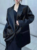 Women Silver Big Size Glossy Sensation Blazer Lapel Long Sleeve Loose Jacket Tide Autumn 31A0901