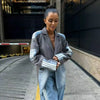 Autumn Korean-style Women's Denim Patchwork Notched Single-button Design Suits High Street Casual Blazers