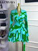 Spring Women Flare Long Sleeve V-neck Sashes Ruffle Mini Dress Street Elegant Sexy Vacation Party Birthday Dresses