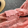 Women Elegant Floral Emboridery Dress Hollow Out Long Sleeve Single Breasted Belt French Court Chic Short A Line Dress