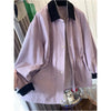 Retro Color Contrast Pink Polo Collar Loose Mid-length Coat for Women Spring and Autumn Korean Style Trench