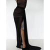 Black Sheer Mesh Slim Dress Women Sexy Thin Strap Lace Square Neck Ruched Detail Long Sash Tie Dresses Lady Club Party Y2k Wear