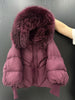 Lagabogy Winter Large Real Fur Hooded Puffer Jacket Women White Duck Down Mid Long Parka Thick Warm Knitted Sleeve Coat