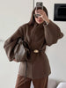 Chic Women's Solid Woolen Coat Elegant Full Sleeves Waist Tie Loose Outfit Autumn Commuting Daily Lady Street Jacket