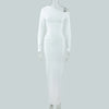 Elegant Slanted Collar Bodycon Maxi Dress Women Long Sleeve White Black Evening Party Robes Streetwear Female Dresses