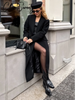 Elegant Women's Woolen Coat Black Single-Button Stand Collar Slim Lady Long Coats Autumn Winter Chic Female Streetwear