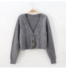 V Neck Cropped Cardigan Women Long Sleeve Twist Knitted Sweater Coats Autumn Winter Keep Warm Korean Cardigan