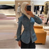 Women's Denim Lace Up Jacket Lapel Neck Waist Cinching Button Front Long Sleeve Coat Spring Femlae Casual Daily Outerwear