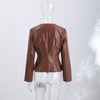 Women Lapel Collar Single Button Croc Embossed Leather Jacket Long Sleeve Drop Shoulder Patch Pocket Loose Retro Short Street