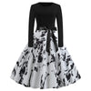 Harajuku Vintage Woman Music Note Print Elegant Party Dress Casual Women's Retro Long Sleeve Spring Autumn Midi Dresses