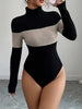 Women's High-Neck Patchwork Long Sleeve Fitted Bodycon Colorblock Fall/Winter Base Layer Skirt Dress